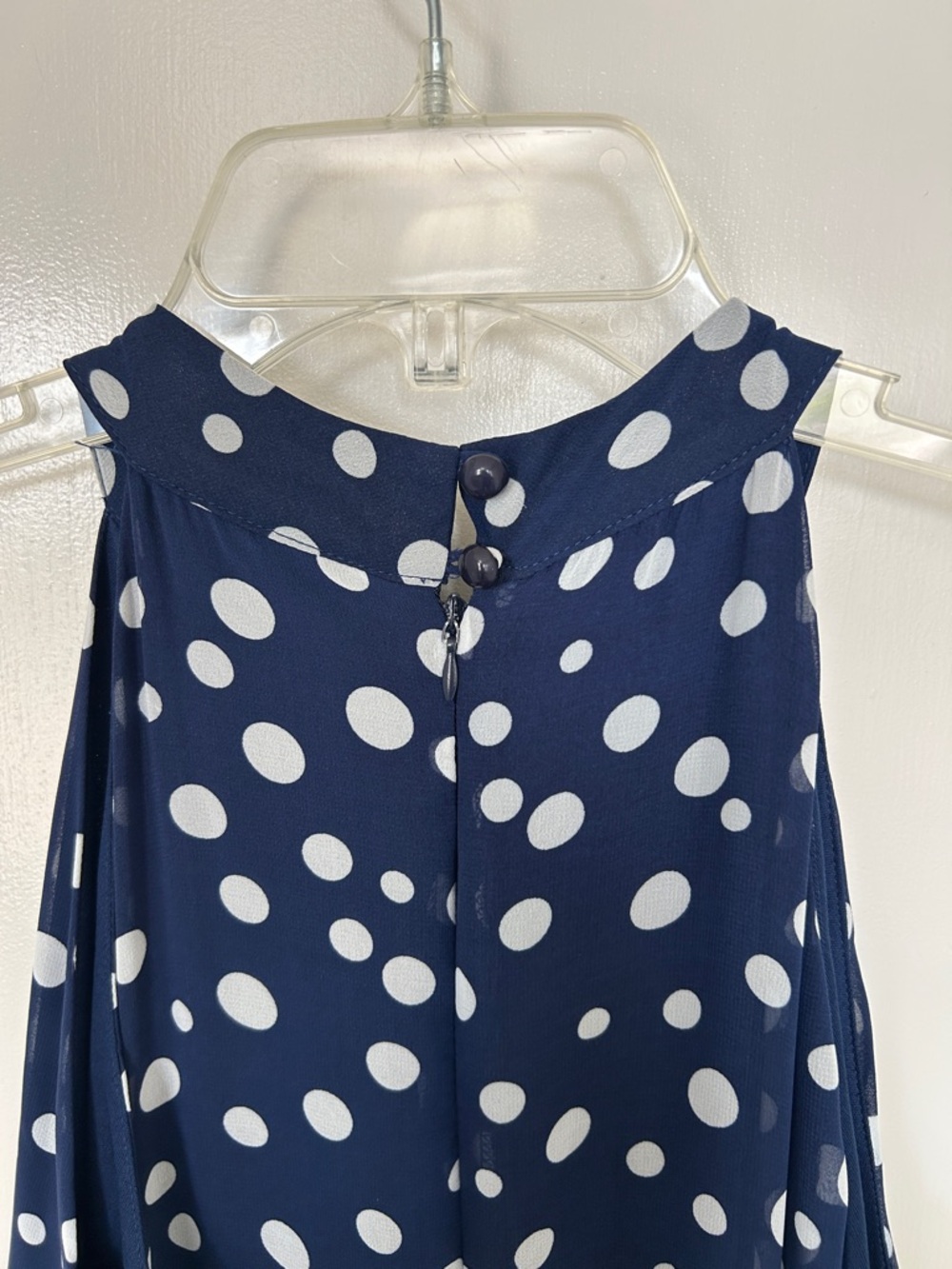 Tahari Navy Blue and White Polka Dot Sleeveless Halter Maxi Dress, High-Low, 8 - Picture 8 of 12